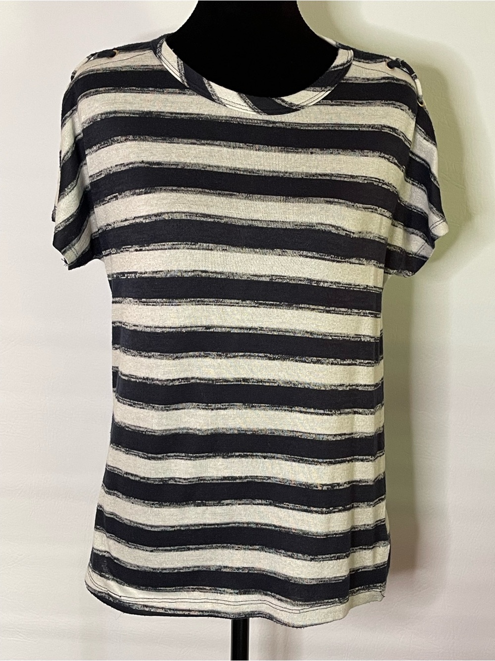 Jones New York Striped Short Sleeve Tee in Black & Cream